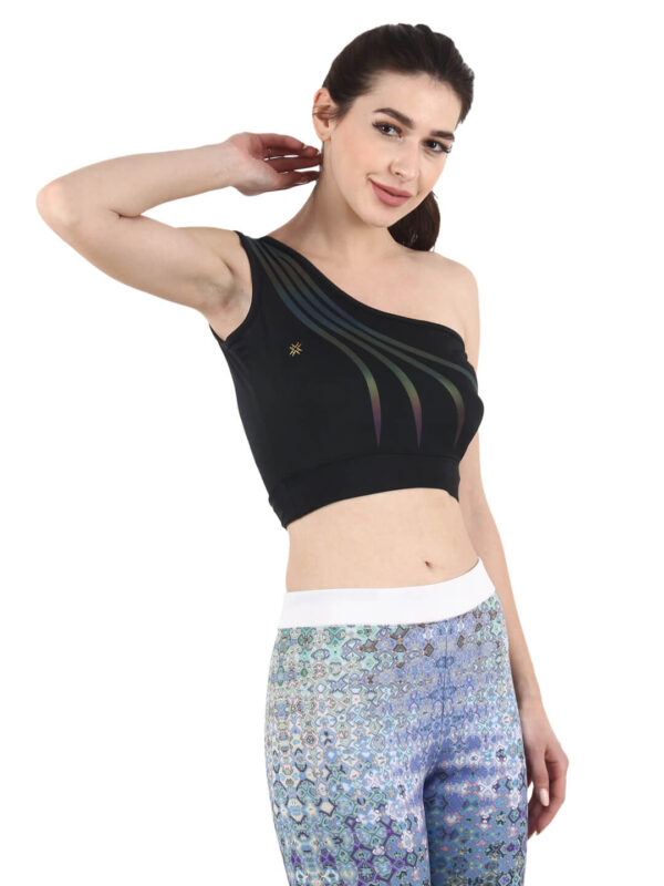 One Shoulder Sporty Top Reflector Print Active Wear D-1 hazelglow