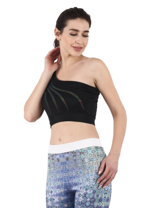 One Shoulder Sporty Top Reflector Print Active Wear D-1 hazelglow