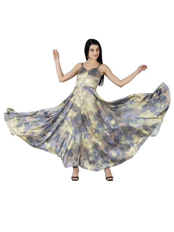 Lady hazelglow Flaunt Canvas Art Foliage Yellow Print by hazelglow D-1 01 Spaghetti Flare Dress,