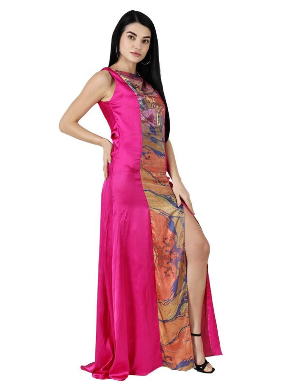 Satin Cowl Back Cocktail Party Dress Voyage Designer Print by hazelglow