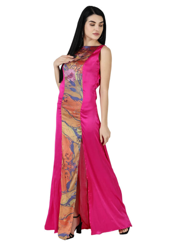 Satin Cowl Back Cocktail Party Dress Voyage Designer Print by hazelglow