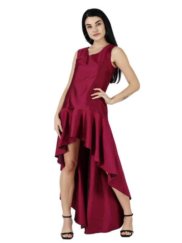 Women Solid Fit and Flare Low High Dress hazelglow 04 Fit and Flare Low High Dress for Girls Glamorous Style hazelglow